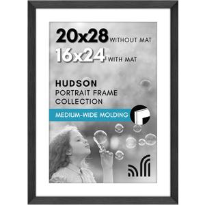 Americanflat 20x28 Picture Frame with Polished Plexiglass - Use as 16x24 Frame with Mat or Display 20x28 Photo Without Mat - Hudson Collection - Wide Picture Frames for Wall Display - Black