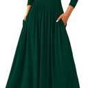 PRETTYGARDEN Women's 2025 Fashion Trendy Fall Long Sleeve Dresses Ruched Flowy Elegant Modest Boho Casual Beach Maxi Dress (Green, XS)