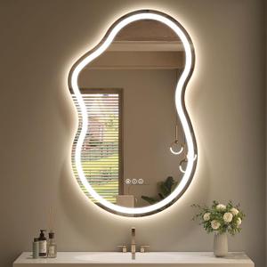 SMIROR 20x32 Irregular Led Lighted Bathroom Vanity Mirror