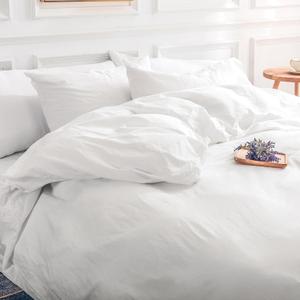 NEXHOME PRO Cotton Duvet Cover Queen Size White, Organic Natural Linen Feel 100% Washed Cotton 3 Pieces Bedding Set with Zipper Closure & Corner Ties, Breathable(No Comforter) (Queen (90"x90"))