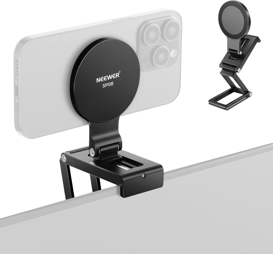 NEEWER Continuity Camera Mount for Desktop Monitor, Magnetic Tri Fold Desk Phone Webcam Holder with Arca Type Base, Compatible with MagSafe iPhone iMac Apple TV 4K Desktop Mac Laptop Samsung, SP08