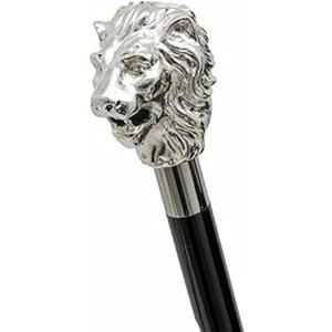 Walking Hand Cane Stick Designer Handmade Walking Stick for Men & Women Solid Metal and Natural Wood (Silver Lion Head), 36 inches
