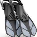 Greatever Snorkel Fins Adjustable Buckles Open Heel Swim Flippers Travel Size Short Swim Fins for Snorkeling Diving Swimming Adult Men Womens L/XL (Grey)