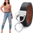 JASGOOD Women Leather Belt,Reversible Belt,Leather Waist Belt for Jeans Dress with Gold Double O Ring Rotate Buckle (Black) Size: Length 37":Fit Size 28"-32"