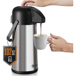 Airpot Coffee Carafe for Keeping Hot - 102 OZ/ 3L Large Coffee Dispenser with Pump - Insulated Stainless Steel Thermos Urn for Hot Drinks Water Tea Chocolate - Thermal Beverage Dispenser for Parties (102 Ounces)