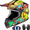 VCOROS Youth Kids Dirt Bike Helmets Motocross Street Offroad BMX MX ATV Dirtbike Motorcycle Helmet VS-905 with Goggles Gloves DOT Approved(Color Cartoon Bean, XL)