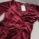 MEROKEETY Women's V Neck Wrap Velvet Maxi Wedding Guest Dress Bell Sleeve Split Bridesmaid Cocktail Party Formal Dresses (Large, Burgundy)