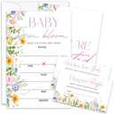 Fihjm Floral Baby Shower Invitations, Baby Shower Invites, Butterfly Gender Reveal Party Invitations, Diaper Raffle Tickets & Book Request Card, 25 Set With Envelopes- BSinvite 08