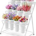 Asee'm Flower Display Stand with 12 Buckets Metal Flower Bar Stand 3 Layer Heavy Duty Flowers Cart Display with Wheels Moving Florist Bouquet Shelf for Indoor Outdoor Patio Decor Terrace Wedding White