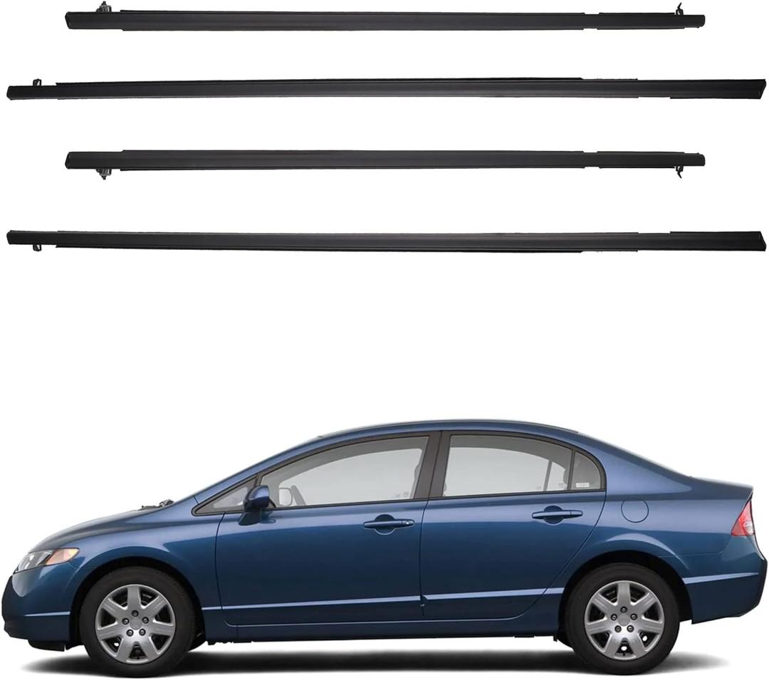 Dasbecan 4Pcs Weatherstrip Window Seal Car Window Moulding Trim Compatible with Honda Civic 2006-2011 Replaces#72450-SNA-A01 72410-SNA-A01 72950-SNA-A01 72910-SNA-A01
