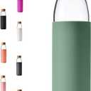 Veegoal 25 Oz Borosilicate Glass Water Bottles with Bamboo Lid, BPA-FREE, Non-Slip Silicone Sleeve, and Stainless Steel Leak Proof Lid - Reusable Glass Bottle for Men and Women (Olive)