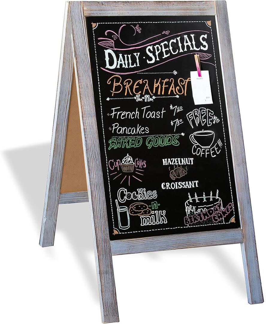 Ilyapa Wooden A-Frame Sign with Eraser & Chalk - 40 x 20 Inches Magnetic Sidewalk Chalkboard Grey Menu Display for Restaurant, Business or Wedding