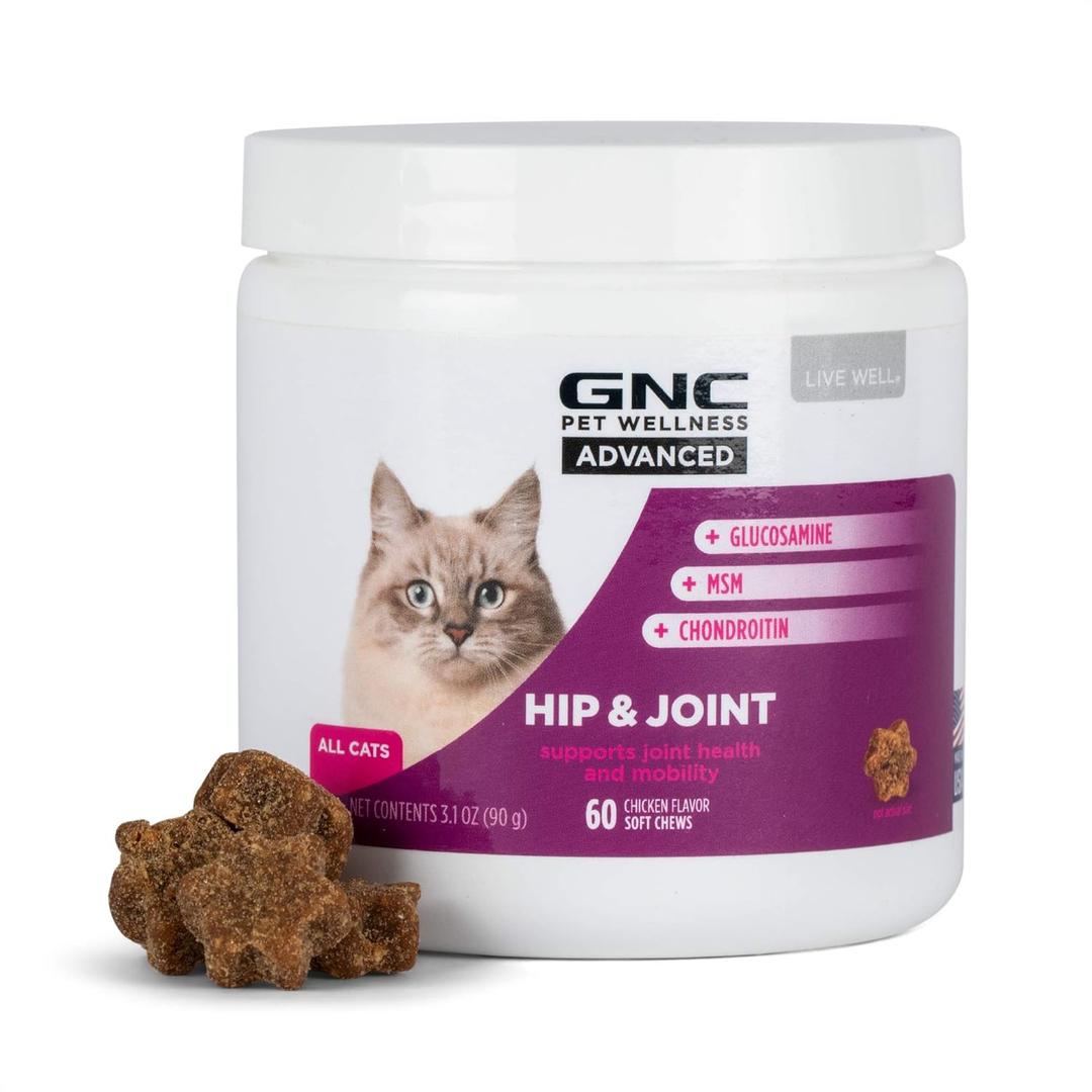 GNC Pets ADVANCED Hip & Joint Cats Supplements, 60 ct | Cat Soft Chews for Hip & Joint Support, Cat Supplements, Cat Joint Health | Glucosamine, MSM, & Chondroitin Cat Chews | Made in the USA, Best By: 11/2023