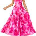 BTFBM Women Summer Floral Maxi Dresses Elegant Spaghetti Strap Dress Printed Party Dress Beach Long Dresses(Floral Pink, Large)