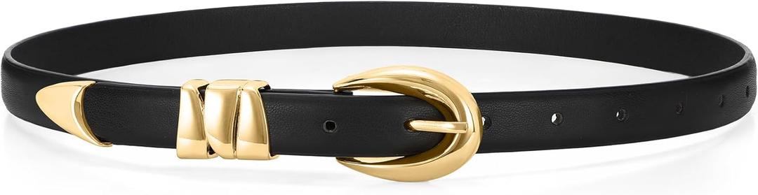 WHIPPY Women Skinny Leather Belt for Jeans Pants Dresses Ladies Fashion Waist Belt with Shiny Gold Buckle (S: Fit Waist Size 25-30")