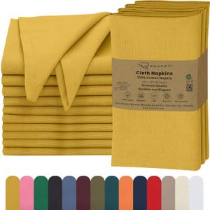 Ruvanti Cloth Napkins Set of 12, 18x18 Inches, 100% Cotton, Washable, Soft & Absorbent, Perfect for Wedding, Christmas, Thanksgiving Dinners - Spicy Mustard