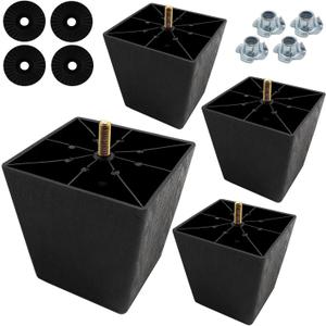 4Pcs 4 Inch Plastic Furniture Legs, Square Sofa Legs Black Couch Legs M8 Thread (Metric 8mm) Furniture Feet Cabinet Replacement Legs for Bed, Chair, Ottoman