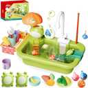 Play Sink with Running Water for Toddlers, Play Kitchen Sink Toy with Electric Faucet for Kids, Pretend Play Dishwasher Play Set with Floating Pool Toys and Fishing Game for Boys Girls