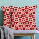 CXMEIFLY Valentines Pillow Covers 18 x 18 Inch Set of 2 for Red Pink Love Heart Checked Decor Throw Pillows Spring Holiday Outdoor Farmhouse Decorative Cushion Cases for Couch Decoration