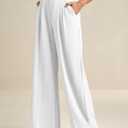 ELLEVEN Women's Business Casual Wide Leg Dress Pants, High Elastic Waisted Trousers with Pockets (White, S)