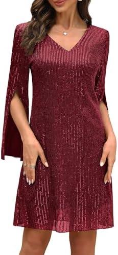 COOAN Wedding Guest Cocktail & Formal Dresses for Women - Lace Sequin Prom Evening Dress, S
