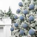 12 Pcs 3.15 Inch Velvet Christmas Tree Ornaments BulkFlocked Christmas Balls Plastic Shatterproof Xmas Hanging Ornaments Decorations Set for Tree Garland Wreath (Gray Blue)