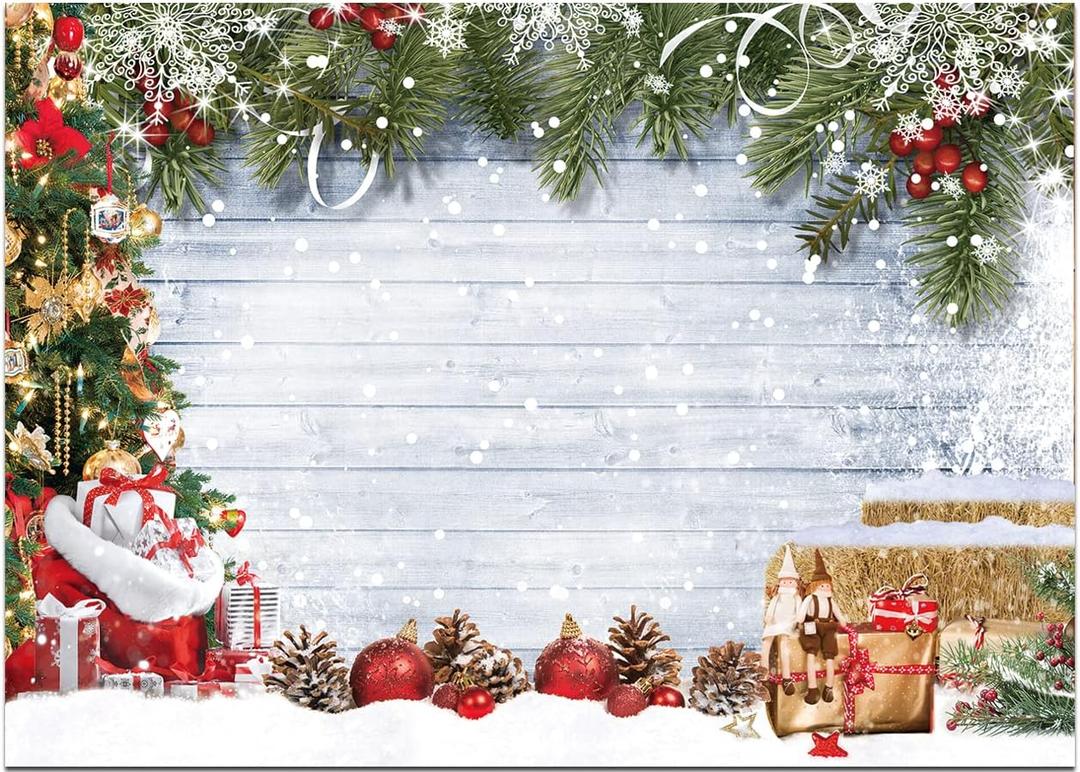 Dudaacvt 10X8FT Christmas Photography Backdrops Rustic White Wooden Wall Background Winter Holiday Party Decor Backdrop Xmas Photo Booth Background