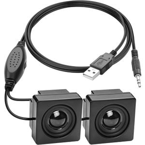 XMSJSIY Mini Computer Speaker for Desktop PC 3.5mm TRS Input with Volume Control USB Powered Stereo Hidden Type Small Speakers for PC Laptop Phone Notebook -1.2M/3.9FT 1 Pair