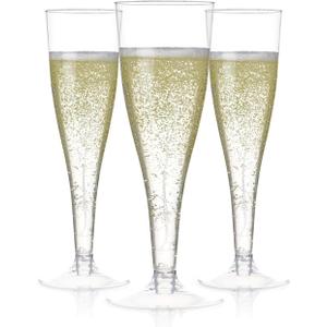 Prestee Set of 200 Plastic Champagne Flutes - Clear Champagne Glasses for Parties, Weddings, Events - 4.5 oz Disposable Drinkware - Elegant Stemware for Toasts Cocktails Mimosas