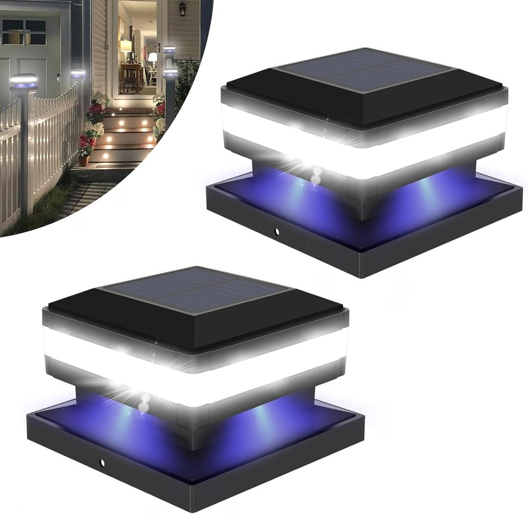 Sumaote Solar Post Lights 160LM 52 LED - Outdoor Deck Fence Post Cap Lights fit 4x4 5x5 6x6 Wood Posts, IP65 Waterproof for Garden Porch Patio, 6000K White Lighting, 2 Pack