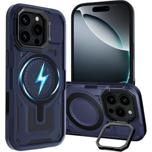 for iPhone 16 Pro Case Compatible with MagSafe, Built-in Camera Ring Stand, 23 FT Military-Grade Drop Protection Magnetic Cover for iPhone 16 Pro 6.3'', Blue