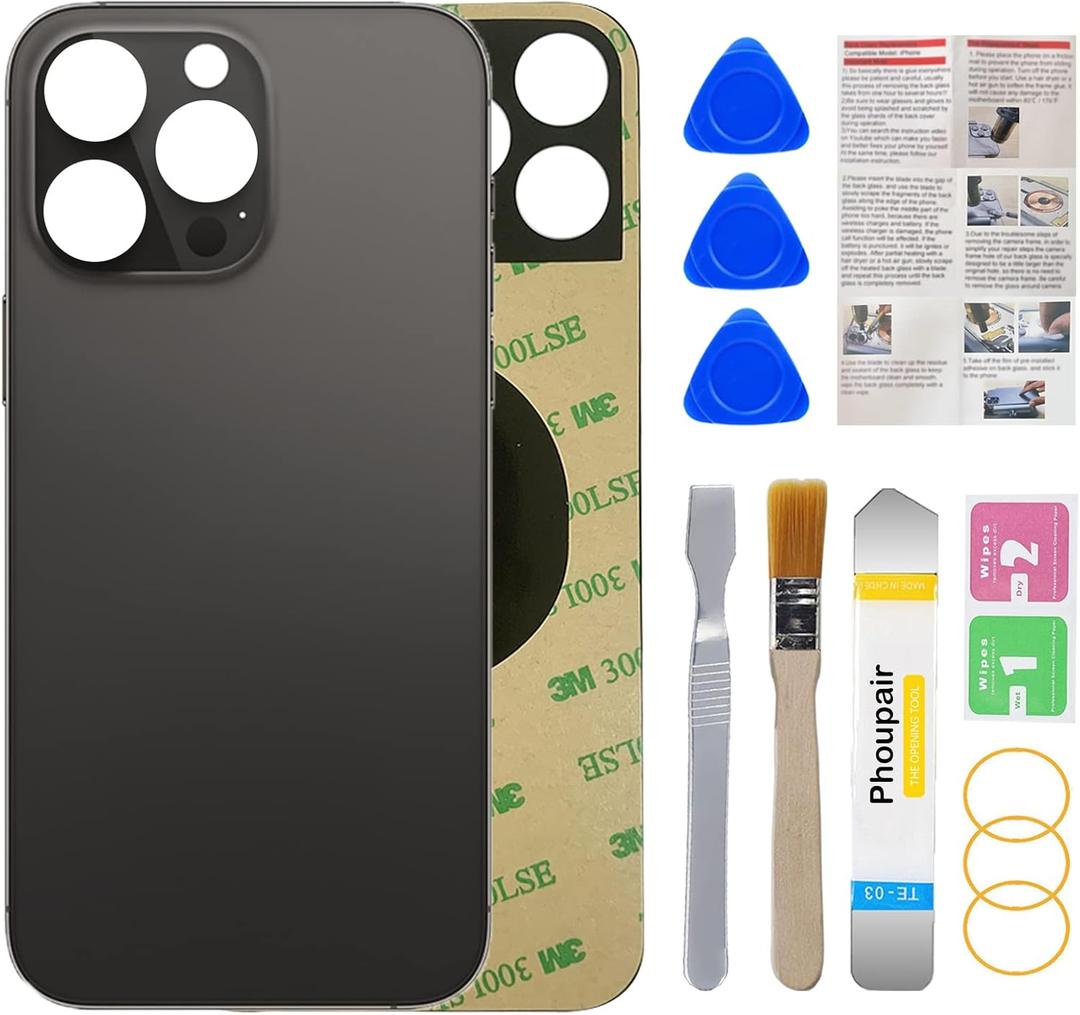OEM Rear Back Glass Replacement for iPhone 14 Pro Max 6.7 Inches with Professional Repair Tool Kit (Space Black)