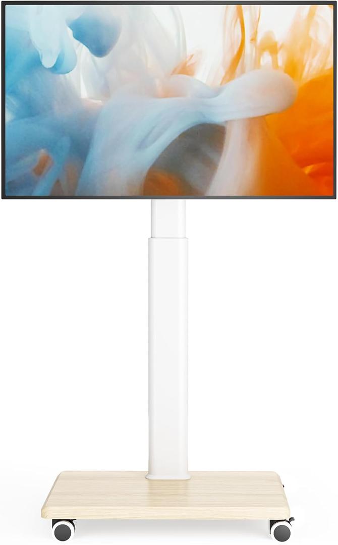 AX WABER Mobile TV Stand for 27 to 65 Inch TVs,Portable Rolling TV Cart on Wheels, Tall Universal Floor Stands with Swivel Mount, Height Adjustable Sleeking Standing Mount Fit Corner, Bedroom, Outdoor (Grain)