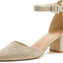 LAICIGO Women's Pointed Toe Pumps Ankle Strap Buckle Chunky Block Heel Dress D'Orsay Shoes (7)