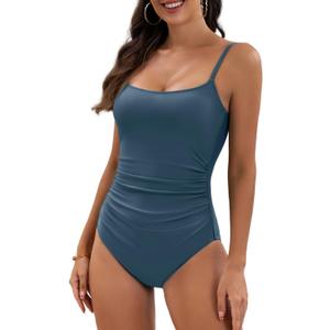 Eomenie Women's One Piece Swimsuits Tummy Control Ruched Bathing Suit 1 Piece Swimwear (XX-Large, Steel Blue)