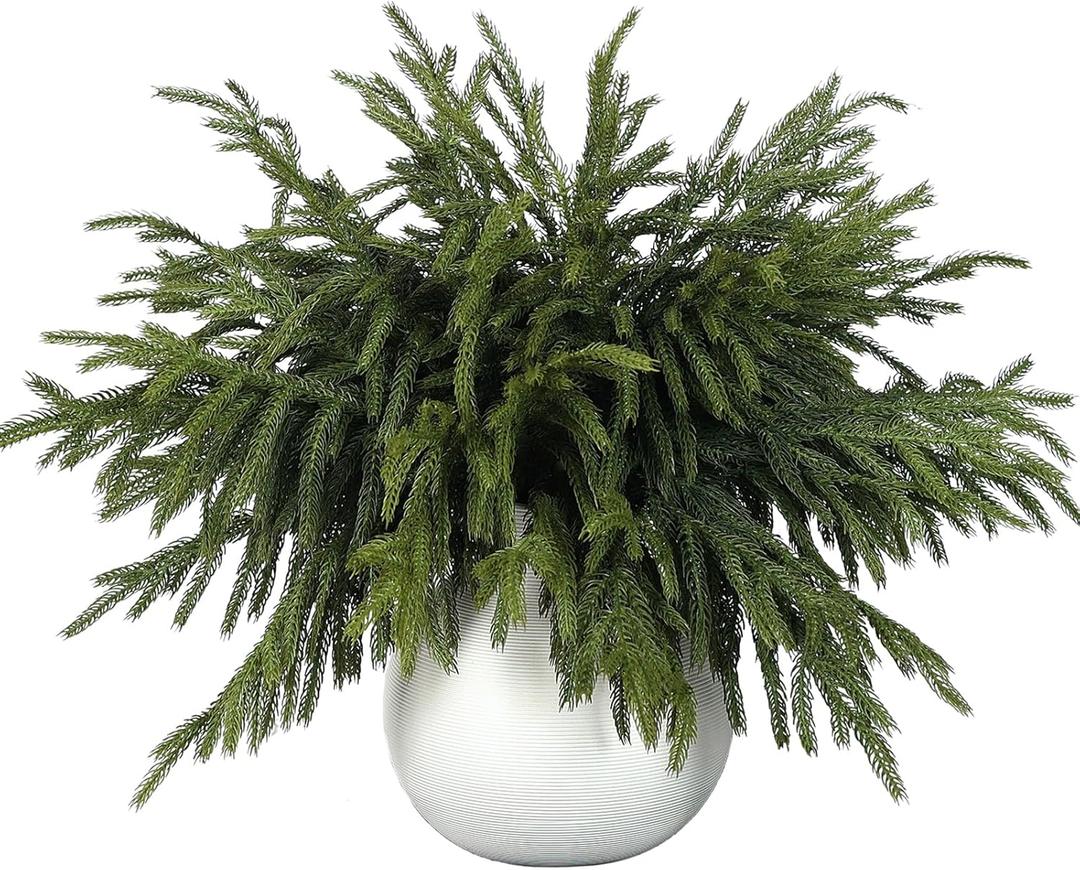 32 Pcs Real Touch Norfolk Pine Branch -18" Artificial Christmas Green Plants Branches Faux Greenery Stem Fake Cedar Pine Picks for Vase DIY Crafts Garland Wreath Xmas Indoor Outdoor Home Decor