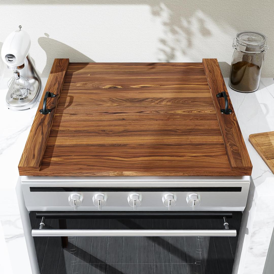 Noodle Board Stove Cover 29.5x22" with Handle Wooden Stove Top Cover Board for Electric Gas Stove Burner, Glass Range Stovetop Cover