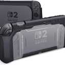 PlayVital METEOR Grip Case for Nintendo Switch 2 with Thumbstick Caps & Ergonomic Grips  Dockable Shockproof Anti-Slip Cover with Clear Back Design for Switch 2 Protective Shell  Black