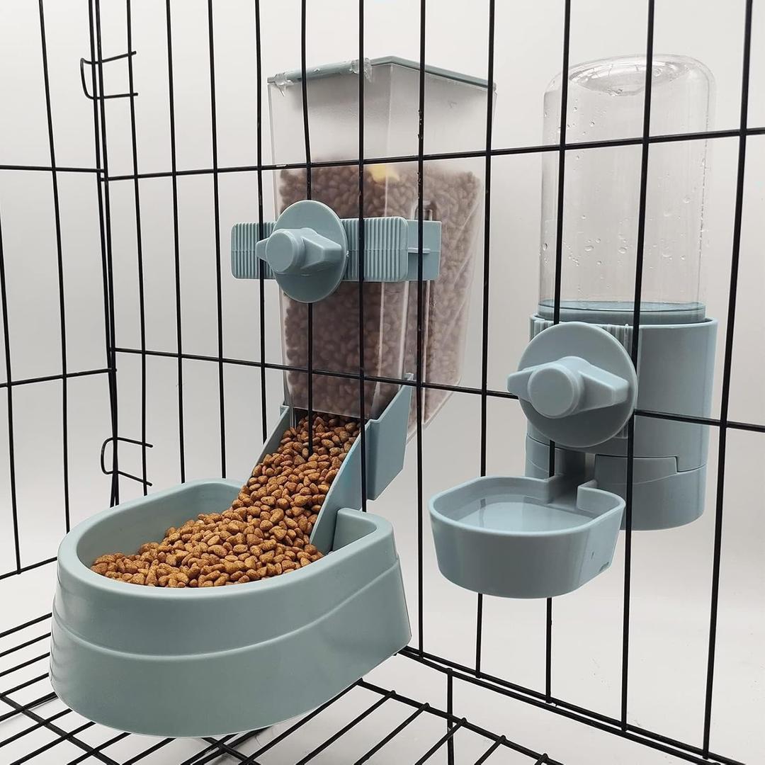 BNOSDM Rabbit Automatic Food Feeder and Water Dispenser Bunny Gravity Feeding Station Waterer Set Hanging Self-Dispensing Feeder for Ferret,Guinea Pigs Chinchillas Kitten (Blue)