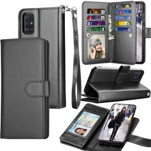 Galaxy A51 5G Case, [5G Version] Galaxy A51 Wallet Case [Not for 4G], Tekcoo Luxury PU Leather Cash Credit Card Slots Holder Carrying Flip Cover [Detachable Magnetic Case] for Samsung A51 [Black]