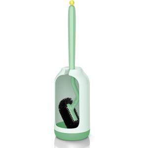 HAMITOR Toilet Bowl Brush Holder Set: Bathroom Deep Cleaning Toilet Cleaner Scrubber Under Rim with Curved Bristle for Dead Corner Clean - Hidden Rv Toilet Decorative Accessories with Caddy- Green