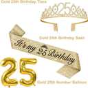 25th Birthday Decorations for Women Gold with 25th Birthday Sash and Crown, Cake Topper and Candles, Number Balloons, 25 Year Old Gifts for Women