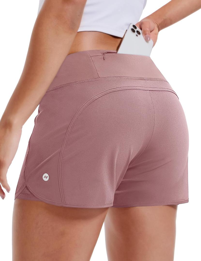 MIER Women's 2 in 1 Running Athletic Shorts High Waist with Liner 3" | Back Zip Pocket & Phone Pockets, Soft Stretch, Quick Dry, Side Split, Elastic Drawstring, Jogging Pickleball Machine Washable (Pink, XL)