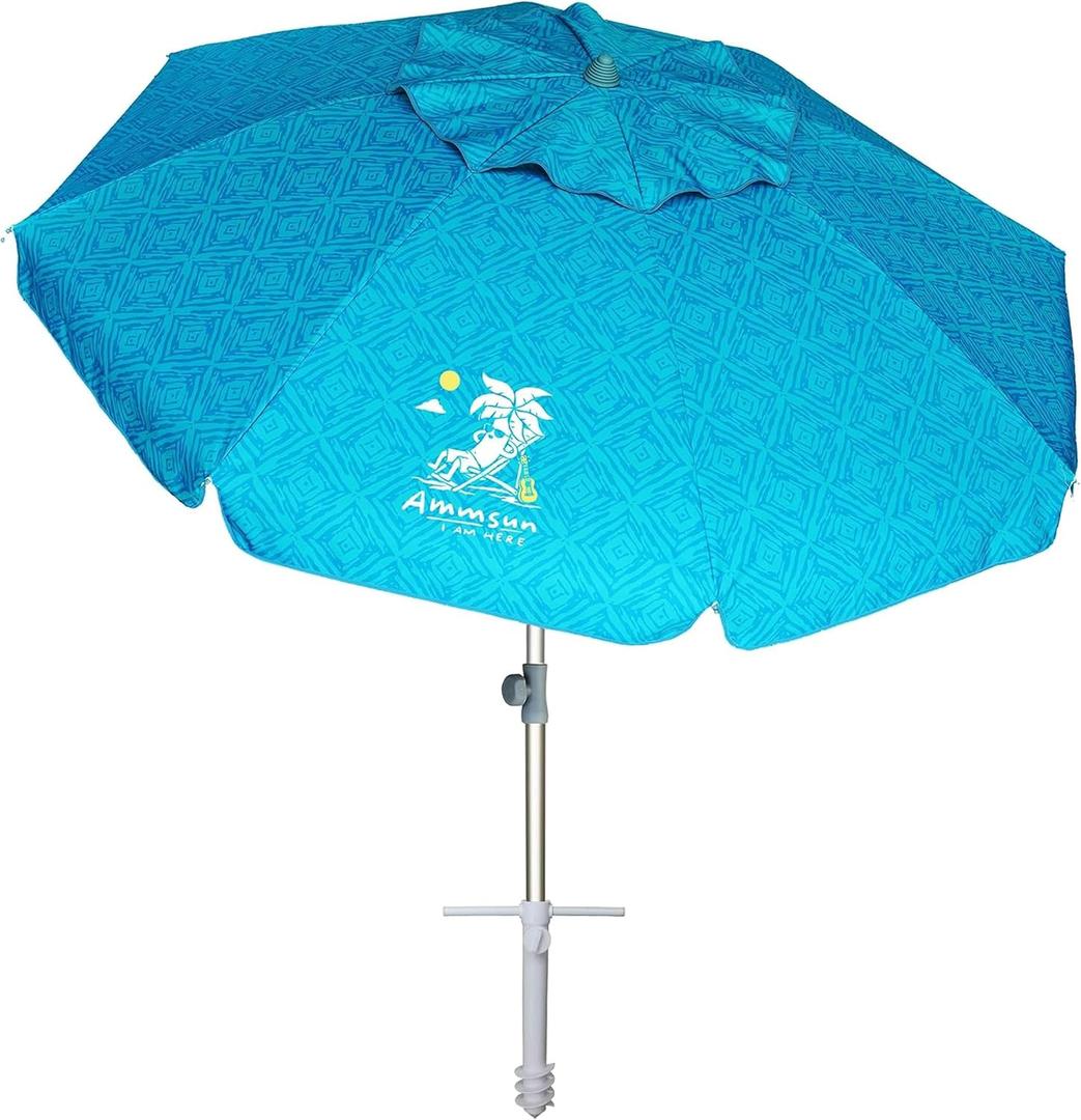 AMMSUN 7ft Heavy Duty High Wind Beach Umbrella with Sand Anchor & Tilt Sun Shelter UV 50+ Protection Outdoor Sunshade Umbrellas Carry Bag for Patio Garden Pool Backyard Teal