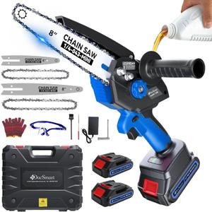 Electric Mini Chainsaw for Pruning Small Trees, Brushless 8 inch & 6 inch Portable Hand Saw with 2 Rechargeable Batteries, 1000W Handheld Chain Saw for Wood Cutting, Gardening Gifts for Mother's Day, Navy Blue