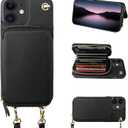 Bocasal Crossbody Wallet Case for iPhone 12/12 Pro, RFID Blocking Leather Purse Case with Card Holder, Protective Handbag Flip Cover with Zipper Wrist Strap Lanyard for Women 5G 6.1 Inch (Black)