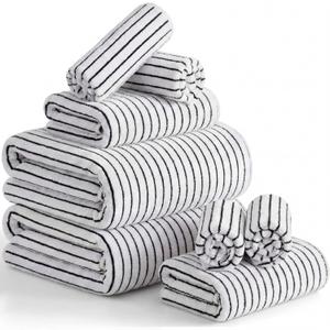 8 Pcs Oversized Bath Towels Set for Adults 40 x 80 Inches Extra Large Black & White Striped Bathroom Sheets Jumbo Shower Towel Quick Dry Absorbent Soft Microfiber for Hotel Bathroom