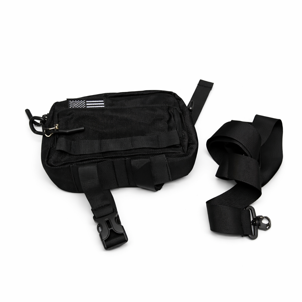 Tactical Fanny Pack Military Waist Bag Pack with USA Flag Patch Utility Hip Pack with Adjustable Strap for Outdoors Fishing Cycling Camping Hiking Dog Walking 