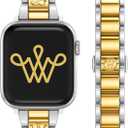 Wearlizer Compatible with Apple Watch Bands for Women Dressy Metal Strap Designer Stainless Steel  Bracelet for iWatch Silver/Gold, 49/46/45/44/42mm(Series 3 2 1)