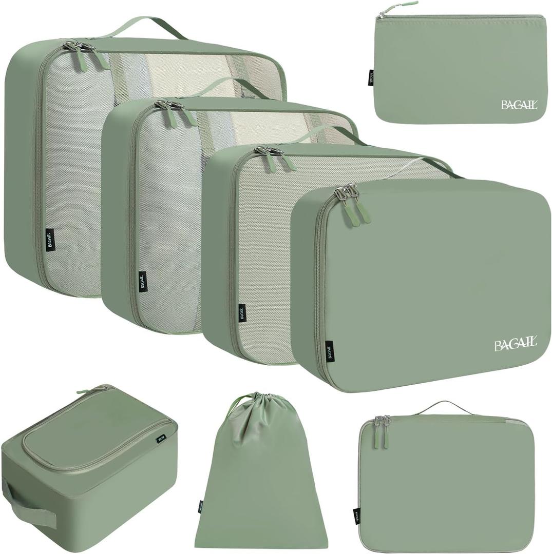 BAGAIL 8 Set Packing Cubes Luggage Packing Organizers for Travel Accessories-Matcha Green